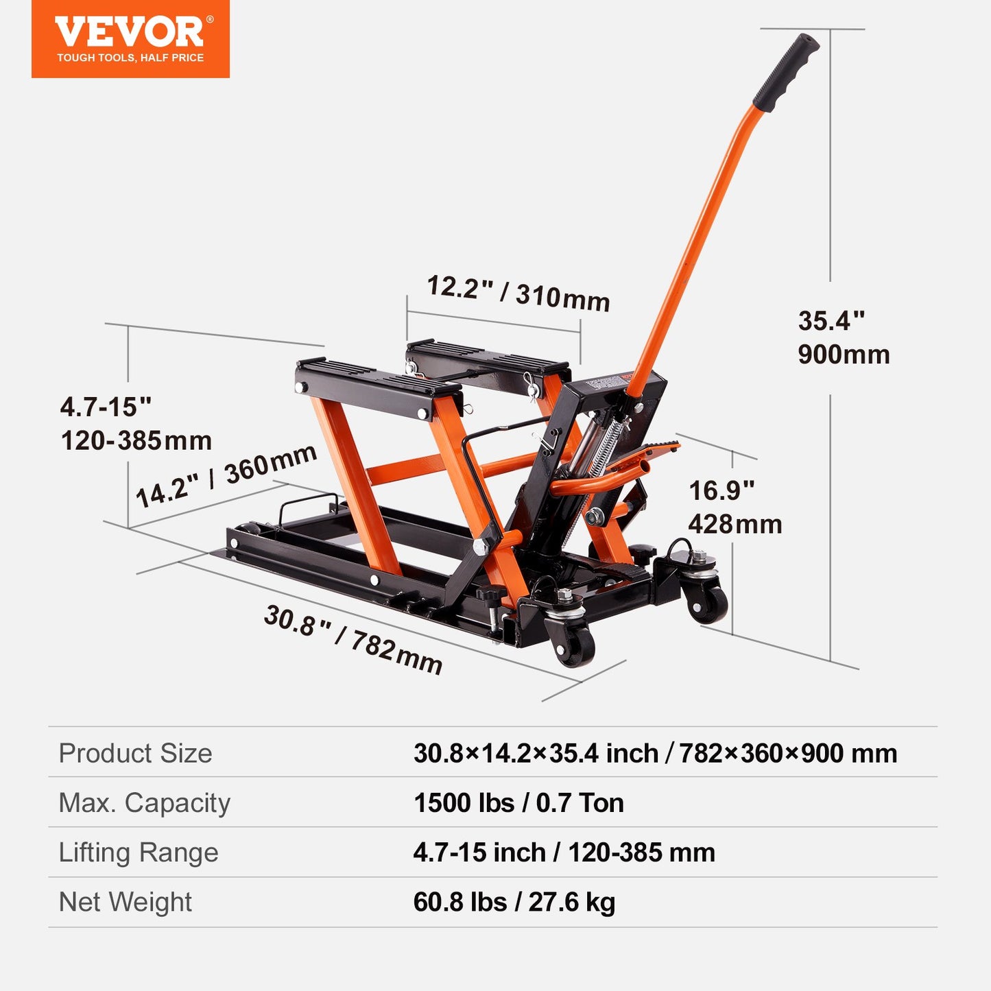 Motorcycle Hydraulic PumpJack 680.4 Kg ATV Dirt Bike Stand