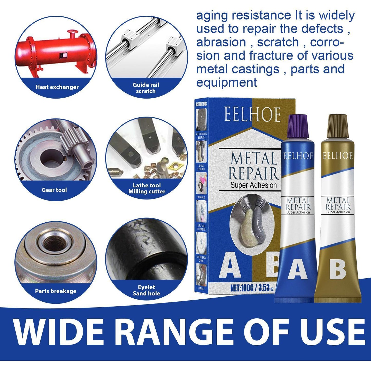 Easy To Use Cast Aluminum Welding Glue, High Temperature Resistant Metal Casting Crack Repair Agent, Leakproof Waterproof Welding