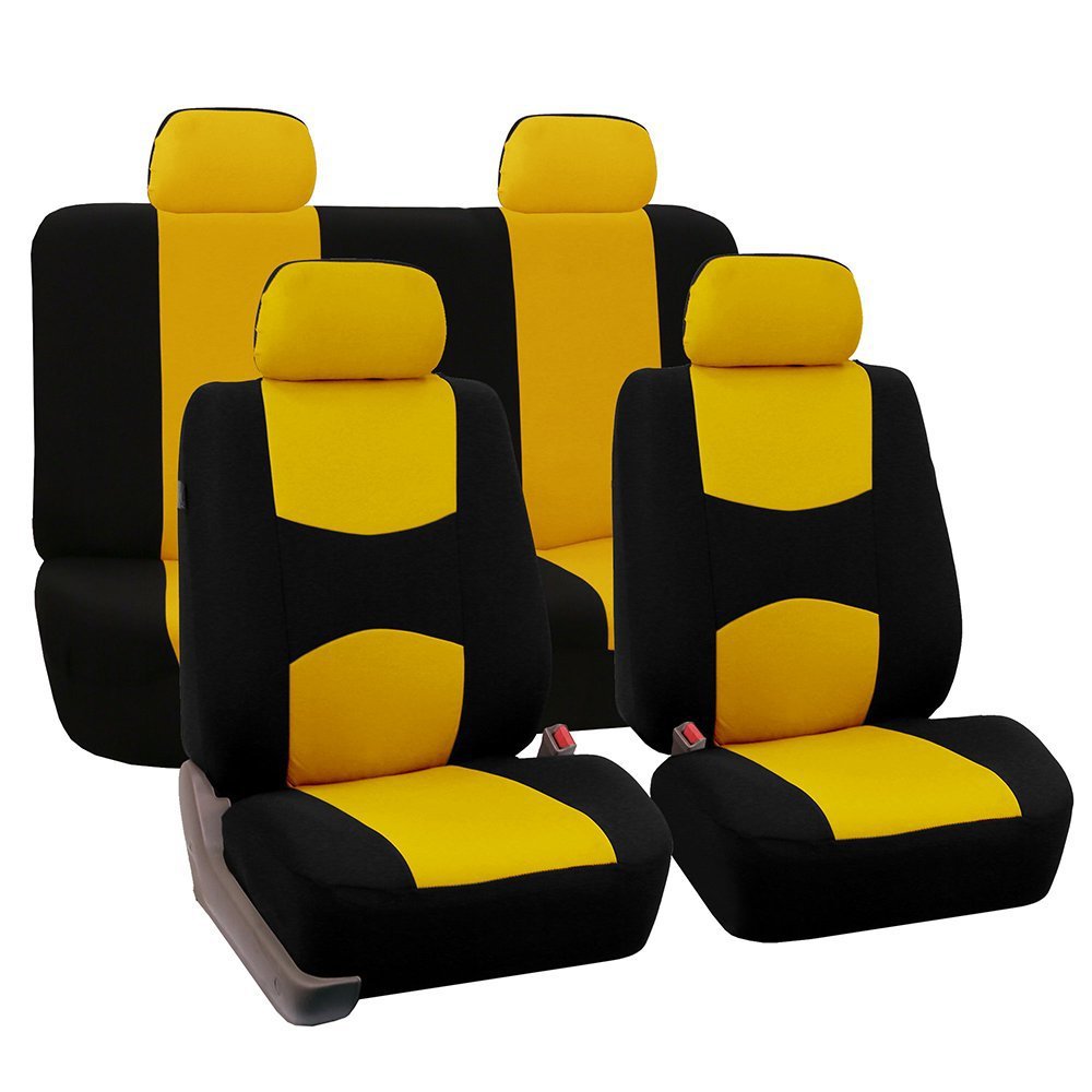 Universal car seat cover set, 5 seats – yellow and black seat covers for full five-seat set