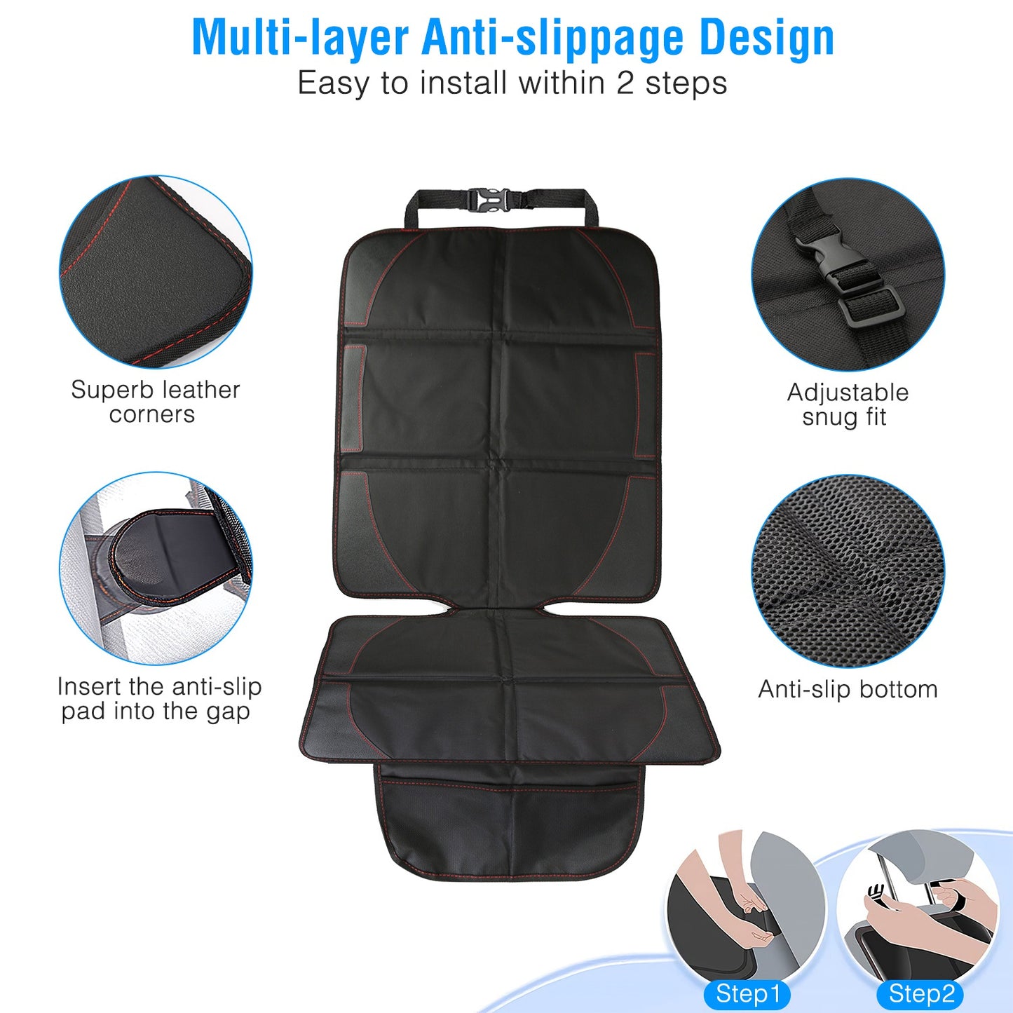 2 Packs Car Seat Protector Cushion Mat Pad With Thick Padding Protector For Child Baby Car Seat Mesh Pockets
