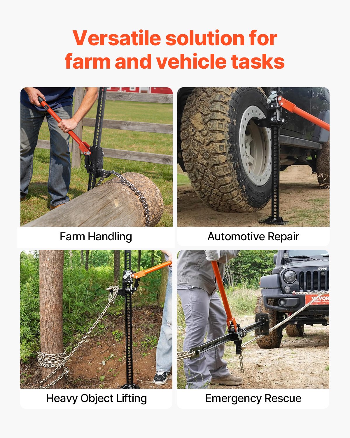 Farm Jack, 152.5 Cm Utility High Lift Farm Jack, 3.18 Ton Capacity Ratcheting Off Road Utility Jacks, Heavy-Duty Lift Jacks With 130.1-1380 Mm Lifting Range For Tractor, Truck, SUV