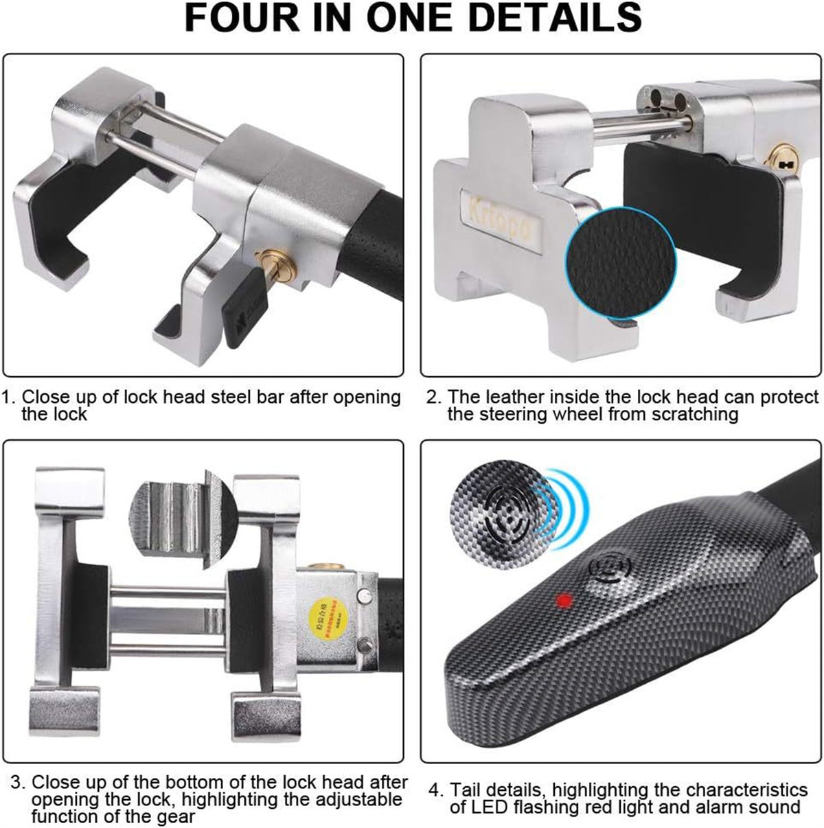 Steering wheel lock with alarm, aluminium alloy - image 2