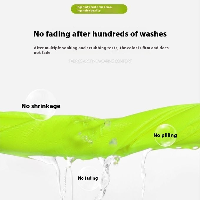 Hi-vis multi-pocket reflective safety vest – supplier infographic showing fabric wash durability tests