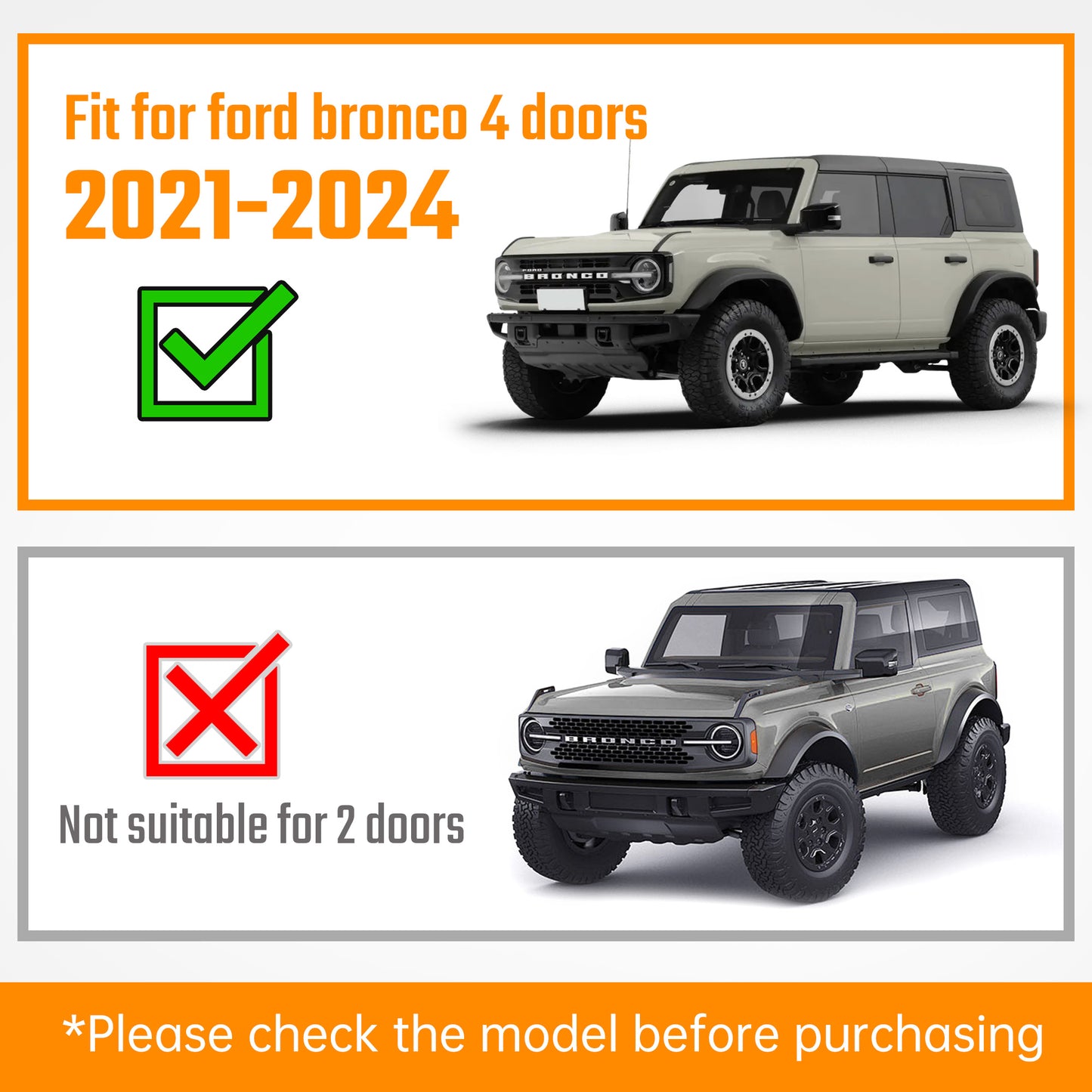 Running Boards Compatible With Ford Bronco 4 Door 2021 2022 2023 2024 - NOT Fit For Sport Two Stairs Side Steps Fit For Bronco, Anti-Slip Drop Down Rock Sliders Step Bars Black