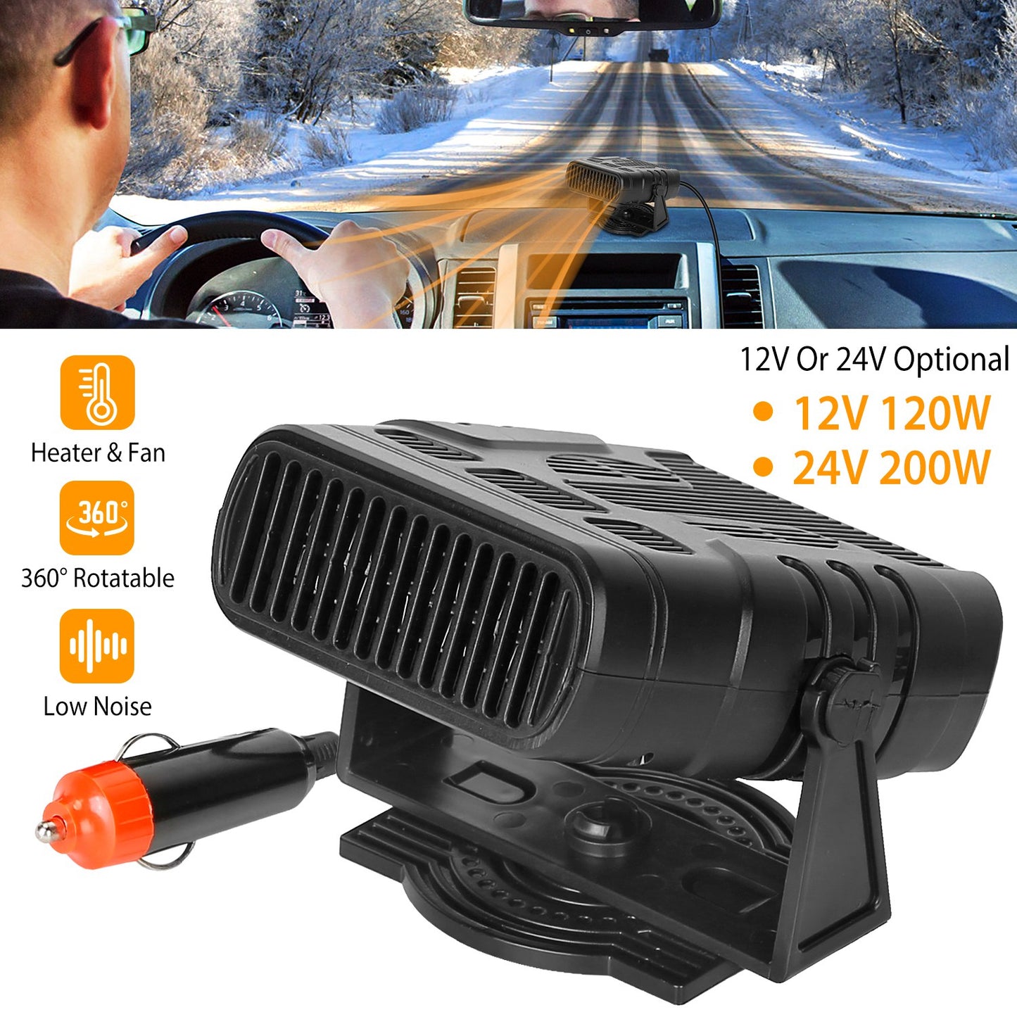 24V 200W Or  12V 120W Portable Car Heater Heating Fan 2 In 1 Defroster Demister Windshield Heater Automotive Cooling Fan