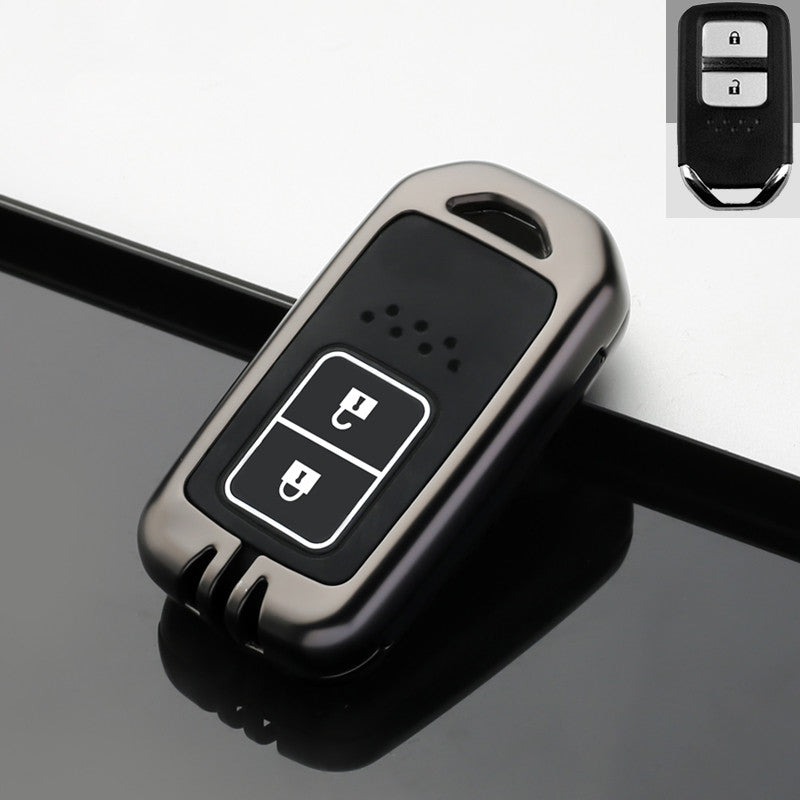 Key fob case for Honda Accord & Civic keys – zinc alloy – two-button case with lock and unlock icons, inset shows original fob