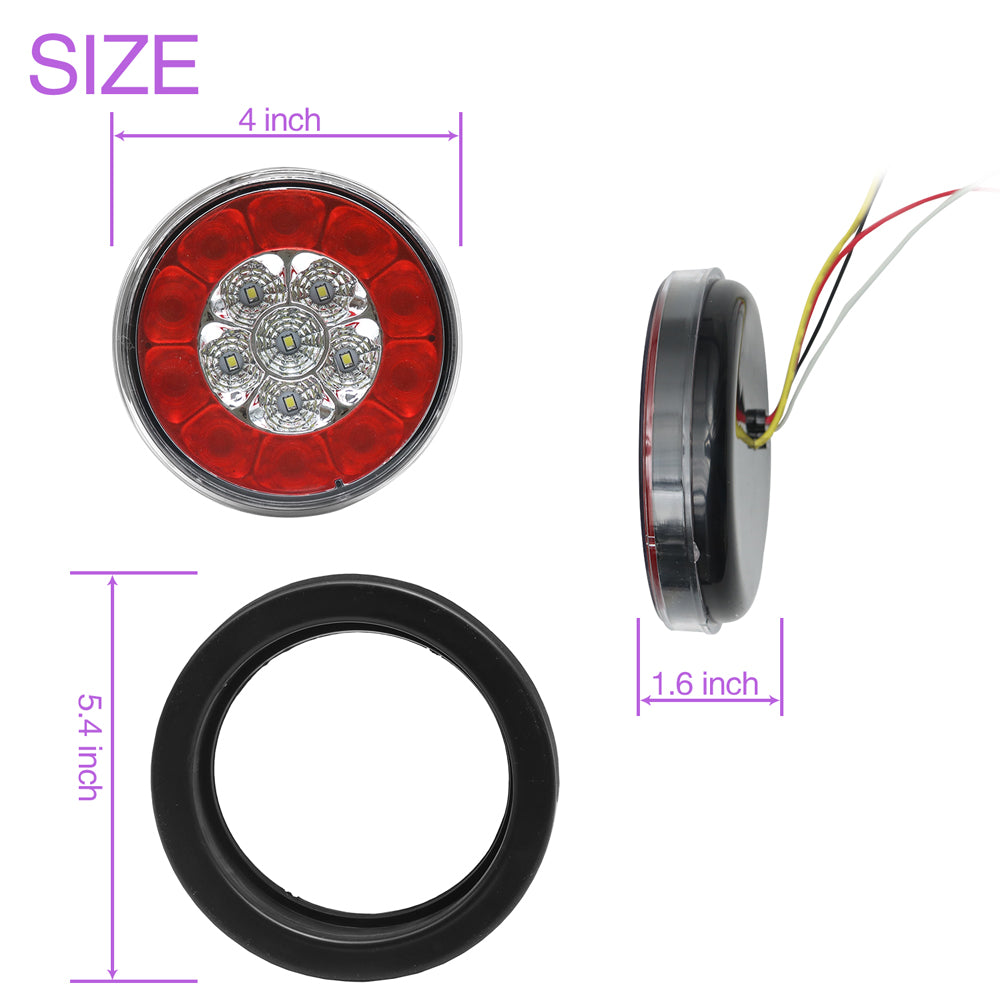 Truck Universal Small Taillight American Version, 16 LED Dual Color Rubber Ring Round Light ,12V,  4-pack