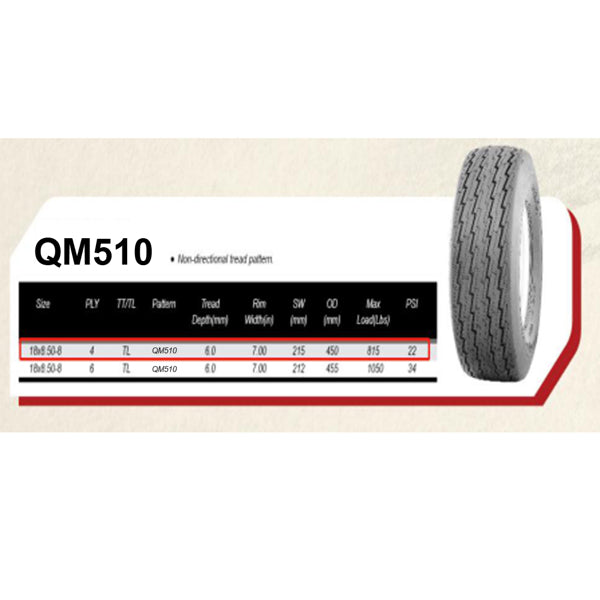 G33003354 ZY 18x8.50-8 4PR 4LUG QM510X2 White Rim Wheels MP