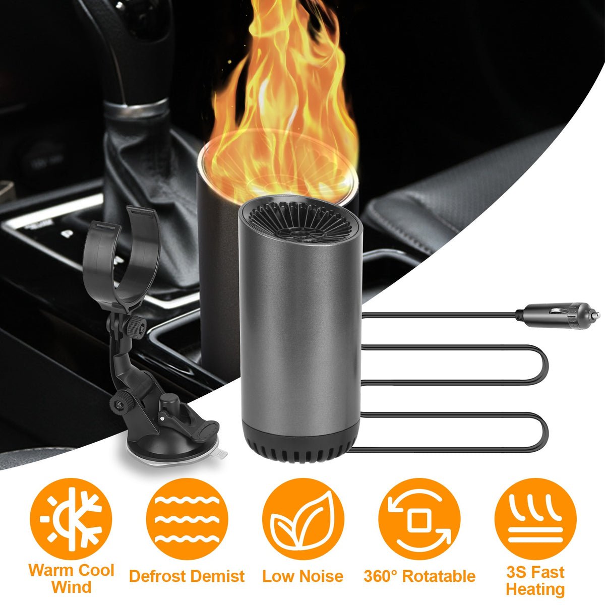 1Pc 12V 150W Or 24V 216W Portable Car Heater 2 In 1 Heating Cooling Fan Rotatable Demister Defroster With 4.92ft Cord