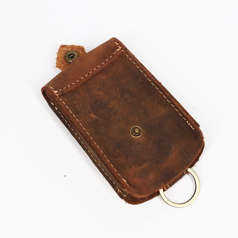 Vintage leather car key pouch – brown – pouch with keyring loop attached at corner