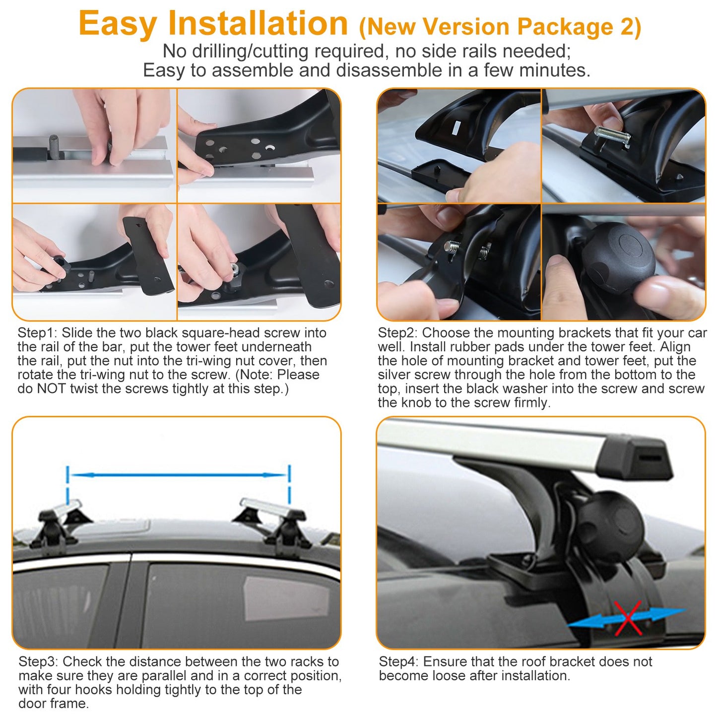 47.24in Universal Top Roof Rack Cross Bar Cargo Carrier Aluminum Crossbar Rack With 165LBS Capacity Fit For Most Vehicle Wagon Car Without Roof Side Rail