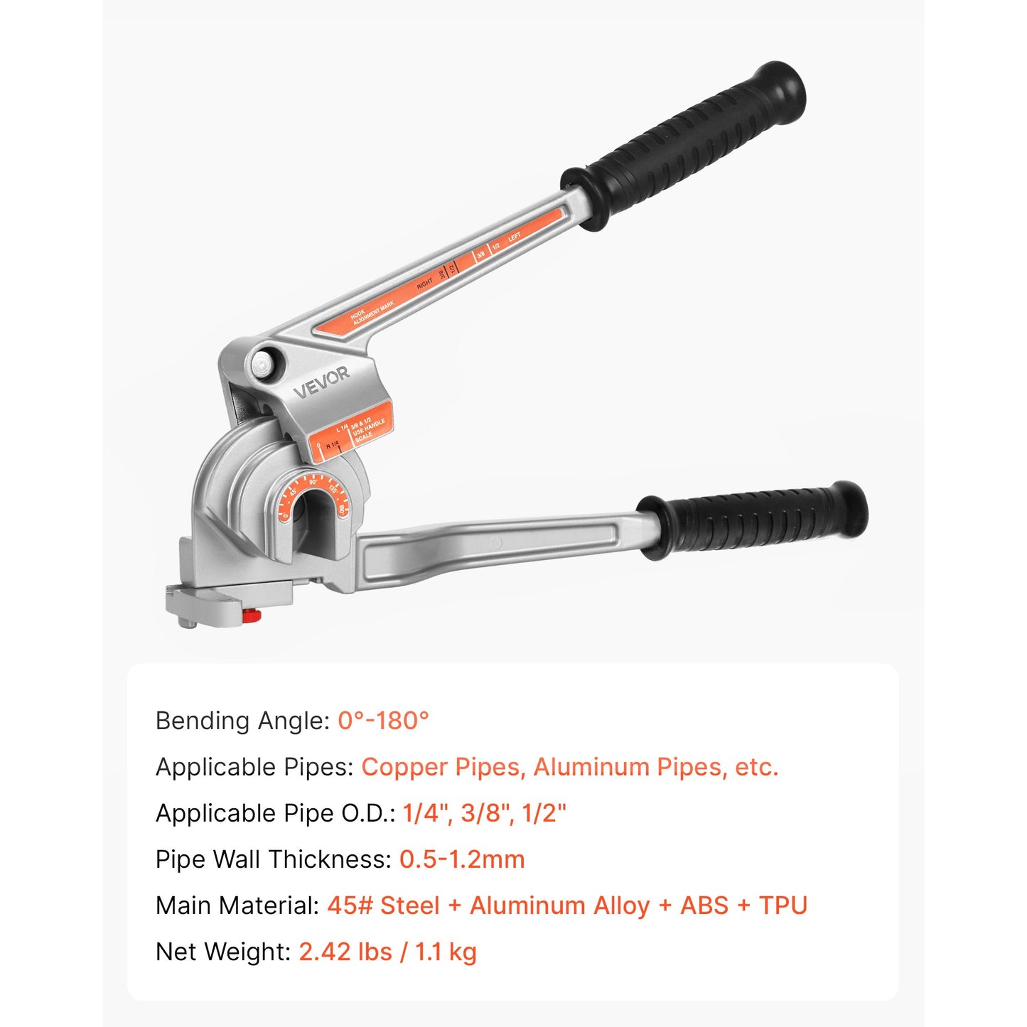 Pipe Bender, 3-in-1 Manual Lever Pipe Bender, 180-degree Copper And Aluminum Pipe Bending Tool, Suitable For Automotive Repair, HVAC, Etc.