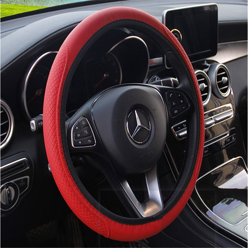 Two-tone fibre leather steering wheel cover – red cover fitted on a Mercedes steering wheel