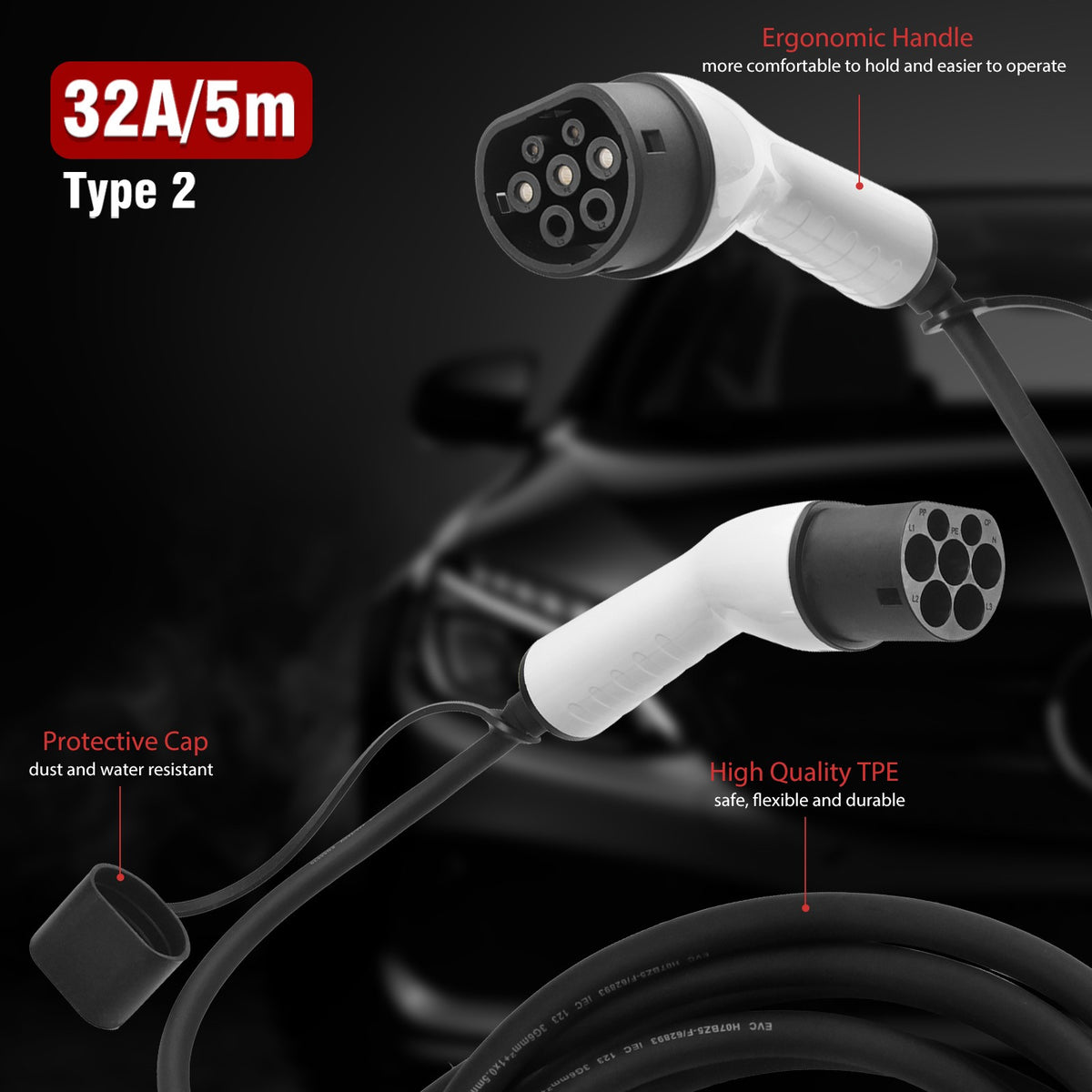 32A Type 2 to Type 2 EV Charging Cable, 5m - image 3