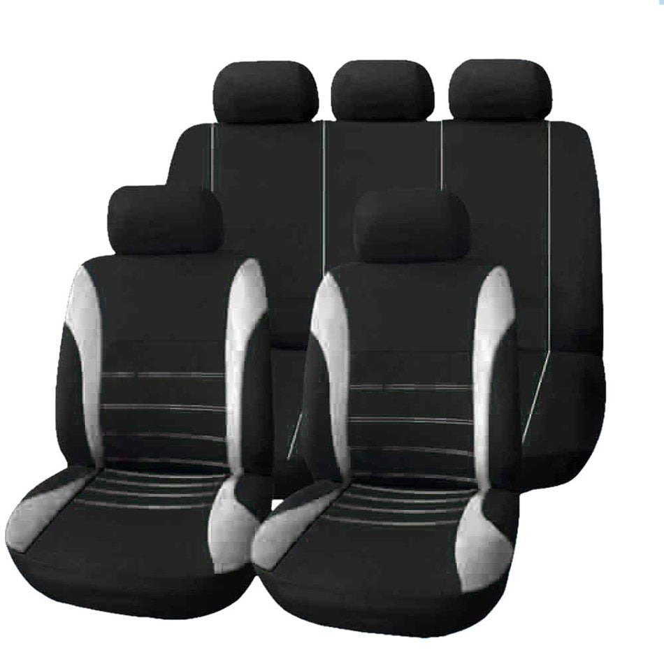Universal car seat cover set, 5 seats – black seat covers with grey pinstripe detailing
