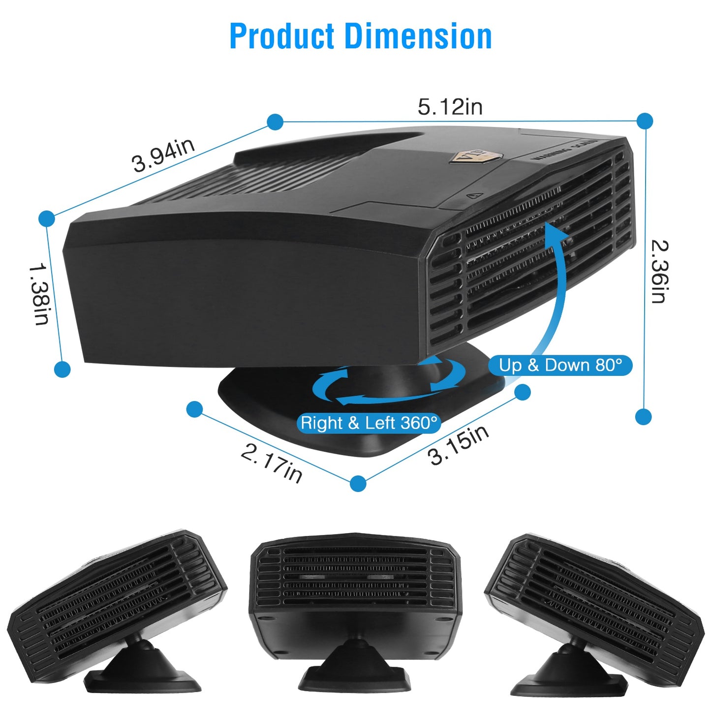 24V 180W OR 12V 150W Portable Car Heater Heating Fan 2 In 1 Defroster Defogger Demister Windshield Heater Automotive Cooling Fan With 360 Degree Rotating Base