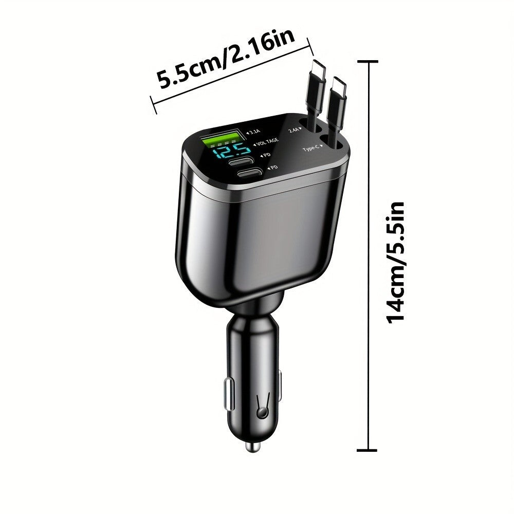 5-in-1 Retractable Car Charger with USB-C Cables - image 3
