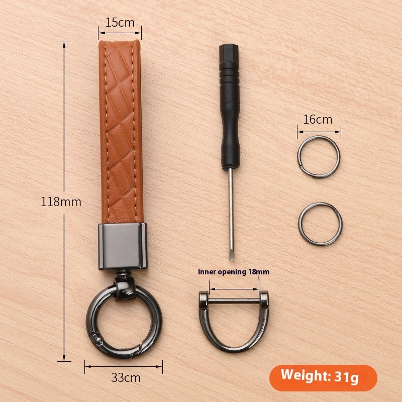 Metal car keyring with lanyard loop – size and weight infographic with contents