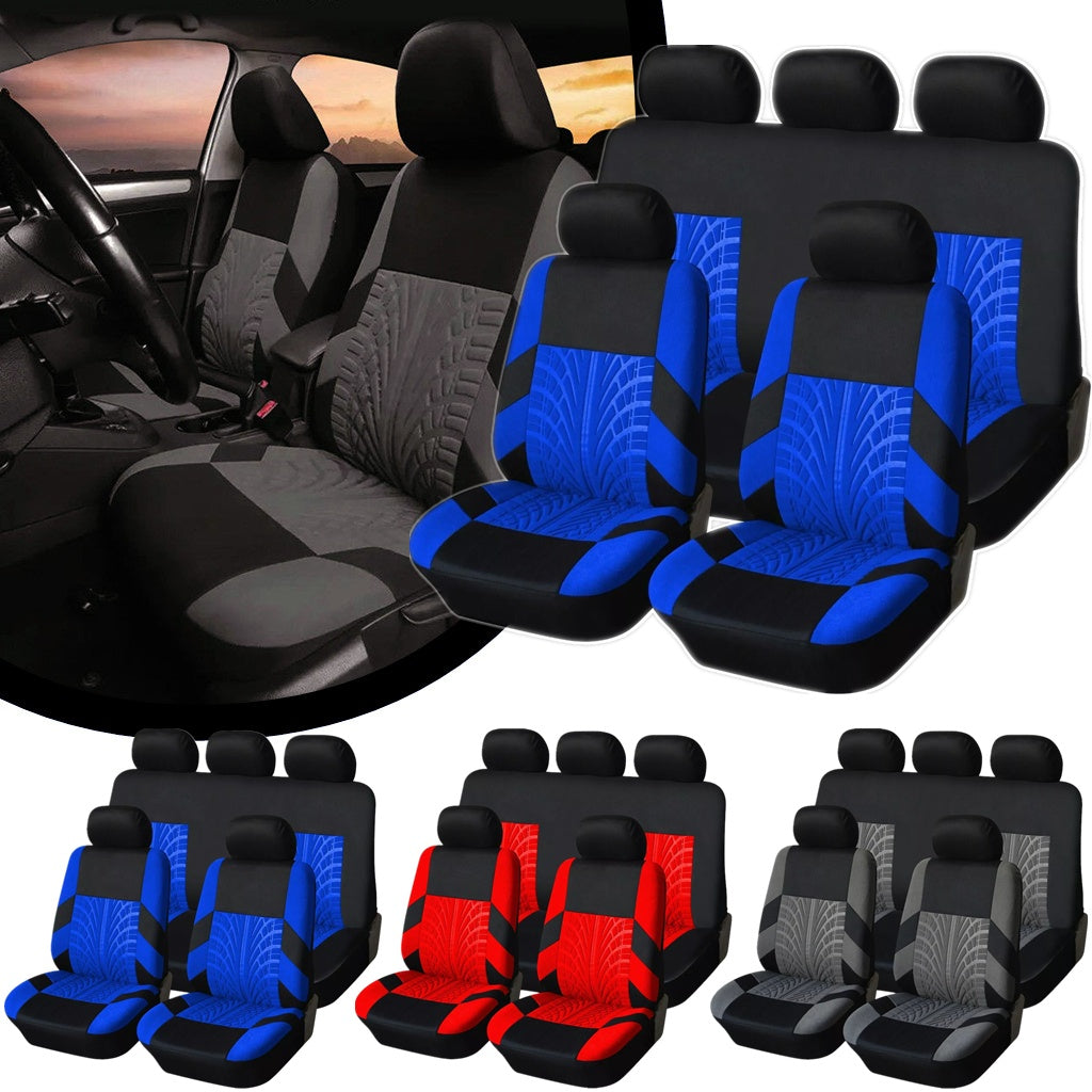 Universal Car Seat Covers – 9-Piece Full Set, Black with Grey, Blue or Red