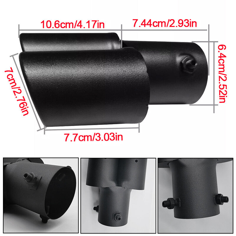Dual Outlet Exhaust Tip – Matte Black, Bolt-On, fits 38–61mm Pipes - image 3