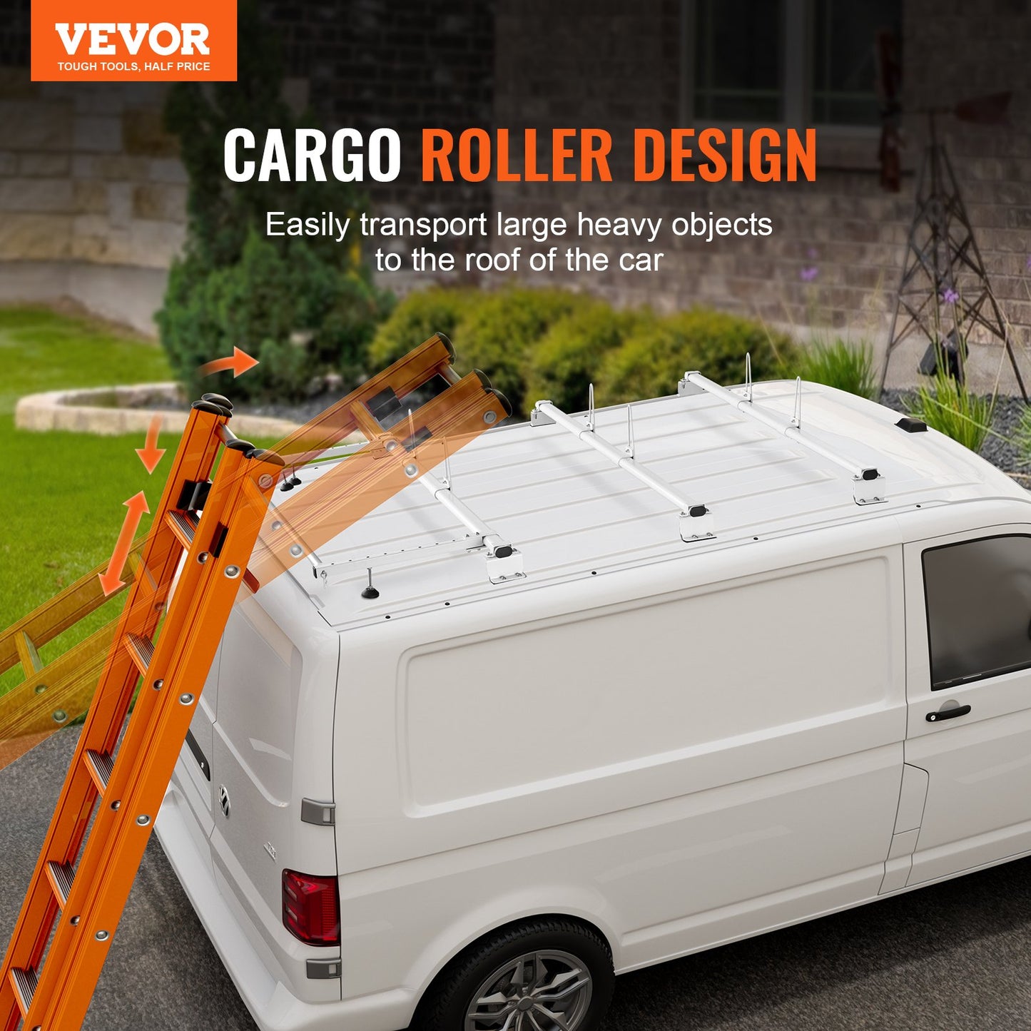 Trailer Ladder Rack, 56-inch  3 Crossbars Ladder Roof Rack, Heavy-duty Steel Van Roof Ladder Rack, 90 Kg Capacity Each Bar Van Ladder Rack With Cargo Roller, Fit For Ford Transit Custom 2013-2024