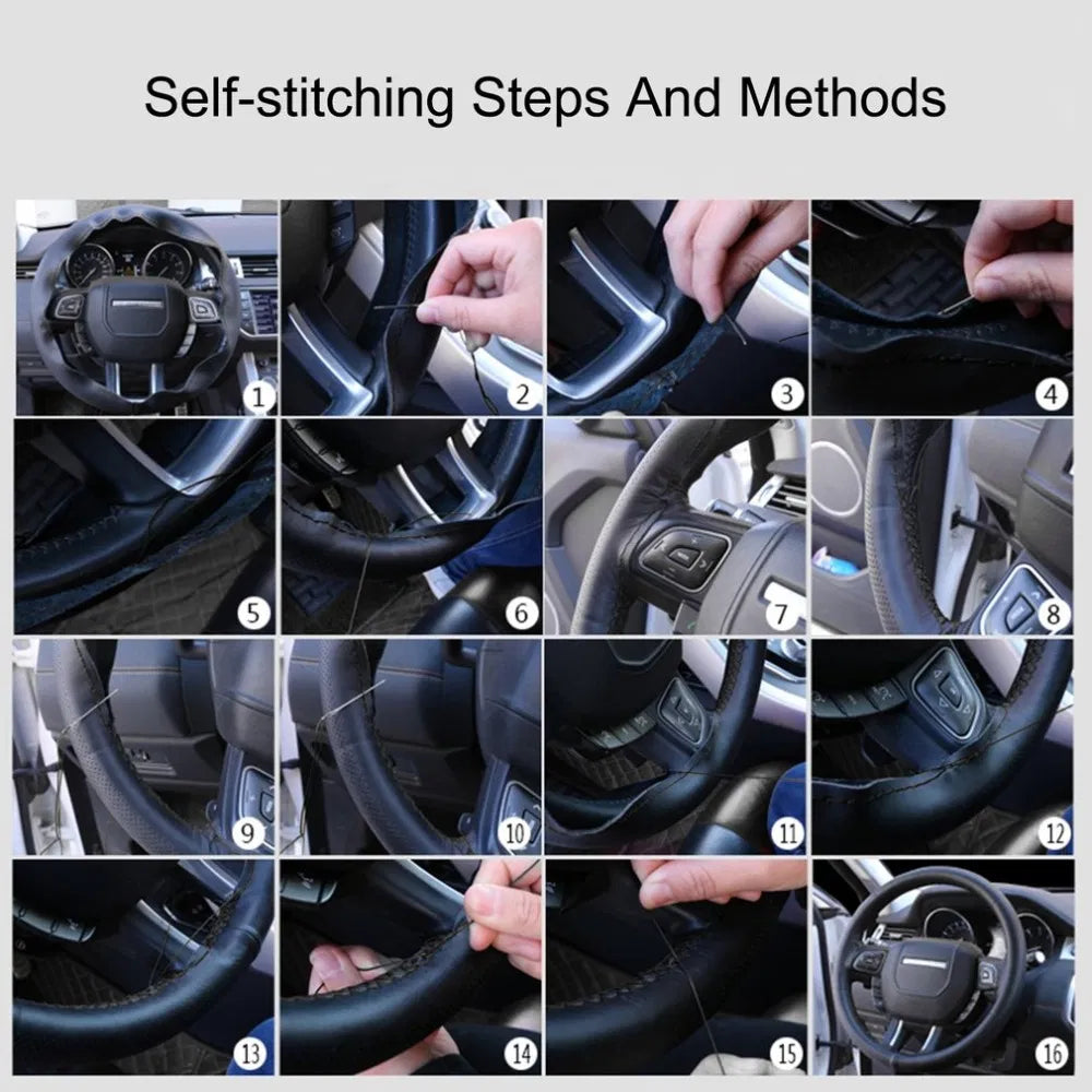 Genuine Leather DIY Car Steering Wheel Cover Anti-slip For Cm Black US