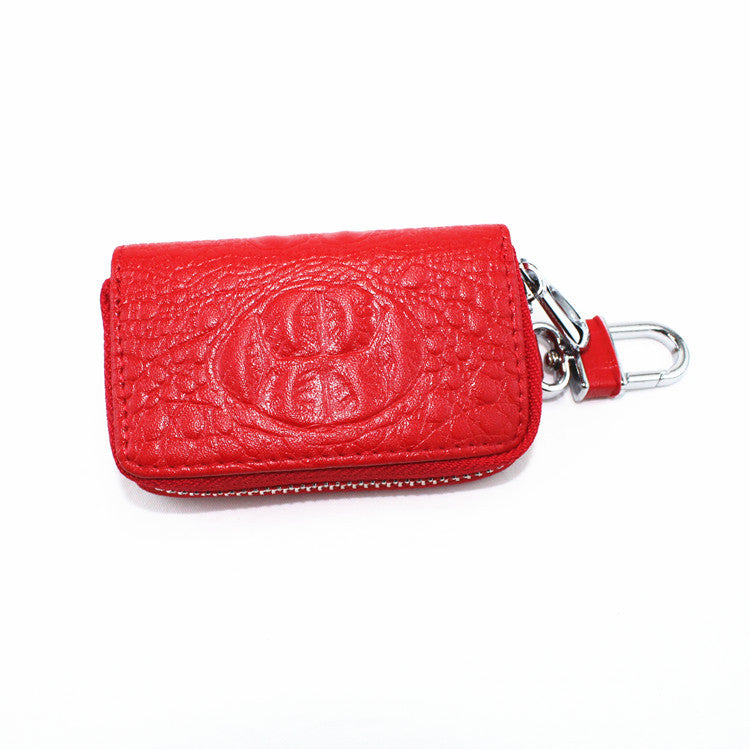 Crocodile-pattern leather car key case – universal – red case shown closed
