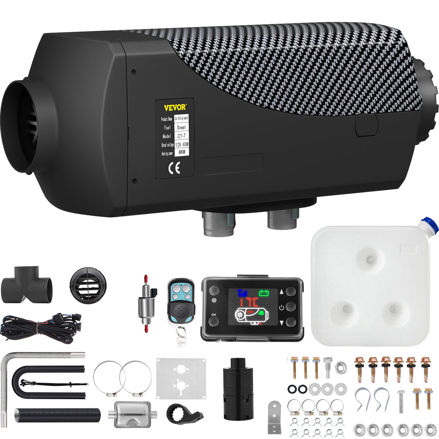 VEVOR 8KW Diesel Air Heater Muffler Diesel Heater 12V Remote Control Diesel Parking Heater With LCD Switch For Car Trucks Motor-home Boat And Bus