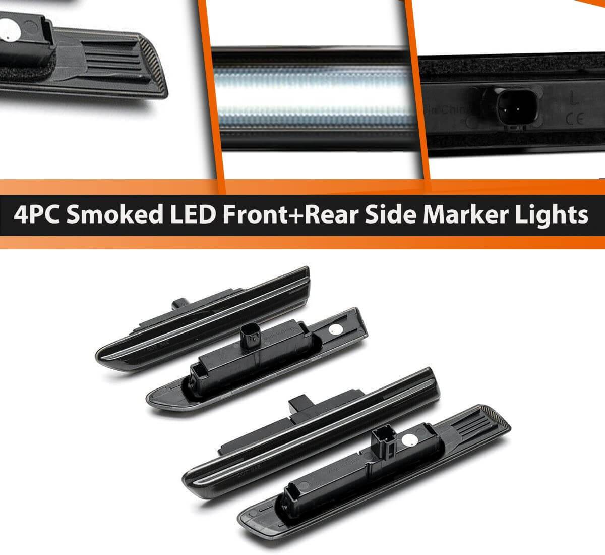 Black Lens LED Front Rear Fender Side Marker Lights For 2004-2008 Acura TL Base
