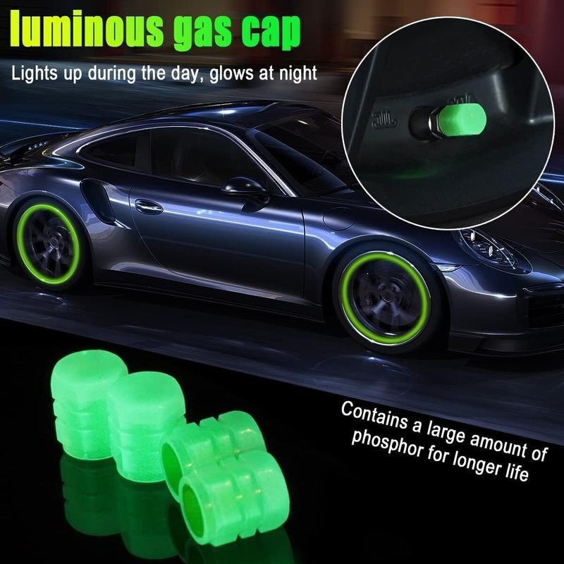 4x Fluorescent Universal Luminous Glow In Dark Car Tire Tyre Valve Caps Cover