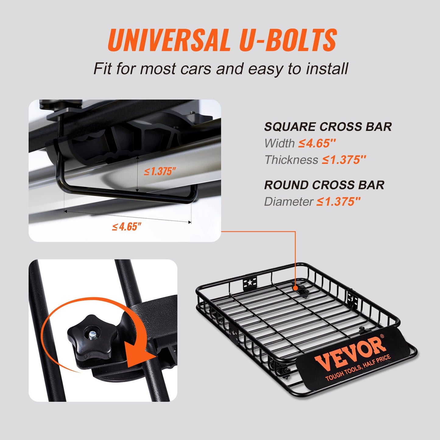 Roof Rack Cargo Basket, 130.5 X 91.5 X 12.7 Cm Rooftop Cargo Carrier W  15 Cu Ft Waterproof Cargo Bag, 90 Kg Capacity Universal Rack Carrier For SUV, Truck