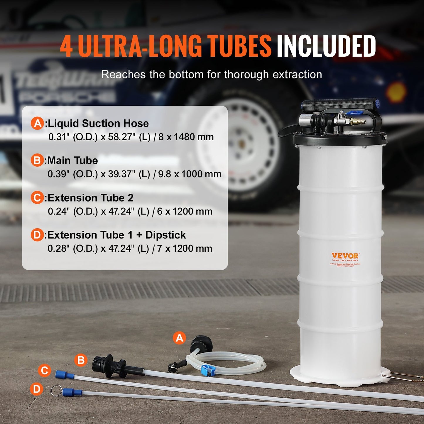 Liquid Extractor, 1.74 Gallon, Pneumatic, Manual Oil Change Vacuum Pump With Dipstick And Suction Hose, Automotive Fluid Extraction And Replacement Pump, Vacuum Suction.