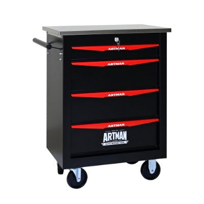 4 Drawers Multifunctional Tool Cart With Wheels,Metal Rolling Tool Cart Storage For Garage Workshop Warehouse Repair Shop--With Stainless Steel Roof- BLACK RED