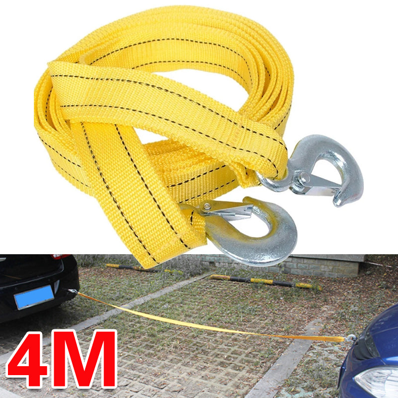 Tow Rope 3 Tonne – 4m with Hooks, Hi-Vis Yellow