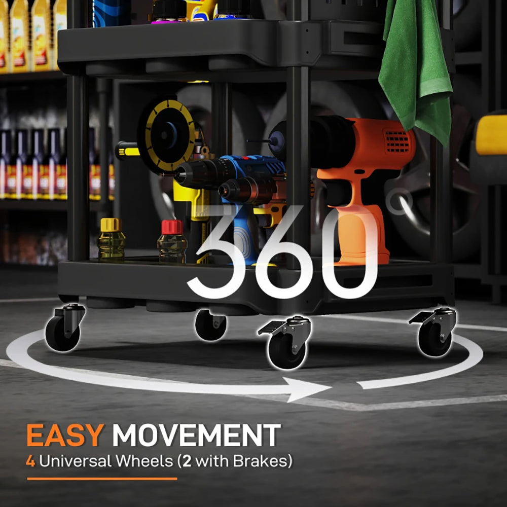 3-Tier Rolling Tool Cart, 200 LBS Capacity Plastic Utility Cart With Side Shelves For Garage, Workshop, Tikt0k Sale Prohibited