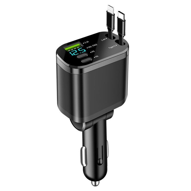 5-in-1 Retractable Car Charger with USB-C Cables
