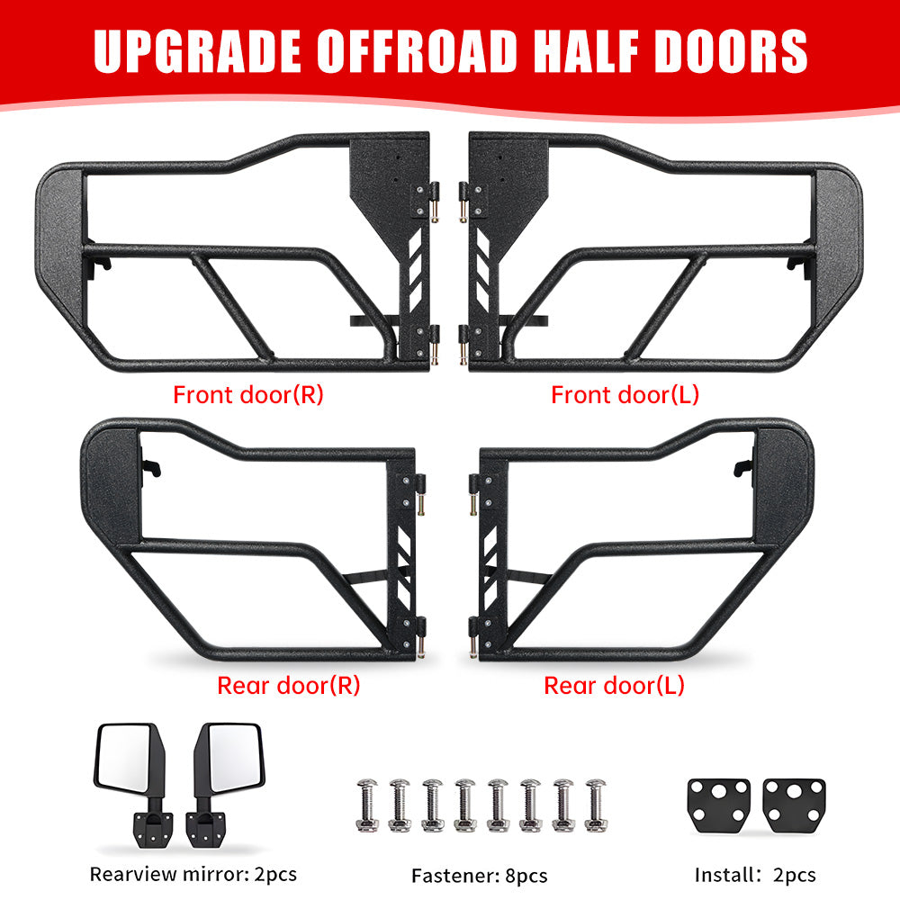 Tube Doors With Side View Mirror For 2018-2024 Wrangler JL