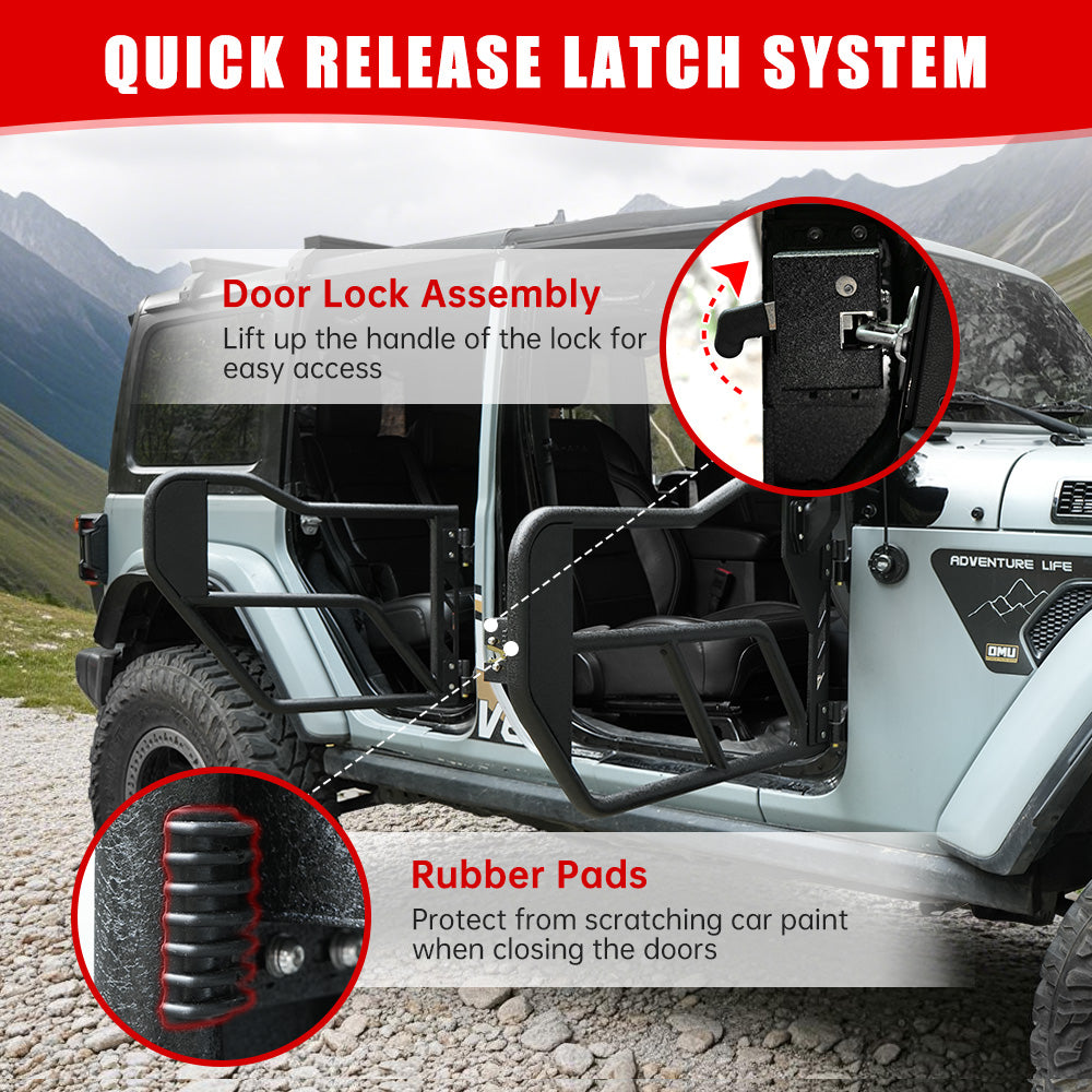Tube Doors With Side View Mirror For 2018-2024 Wrangler JL
