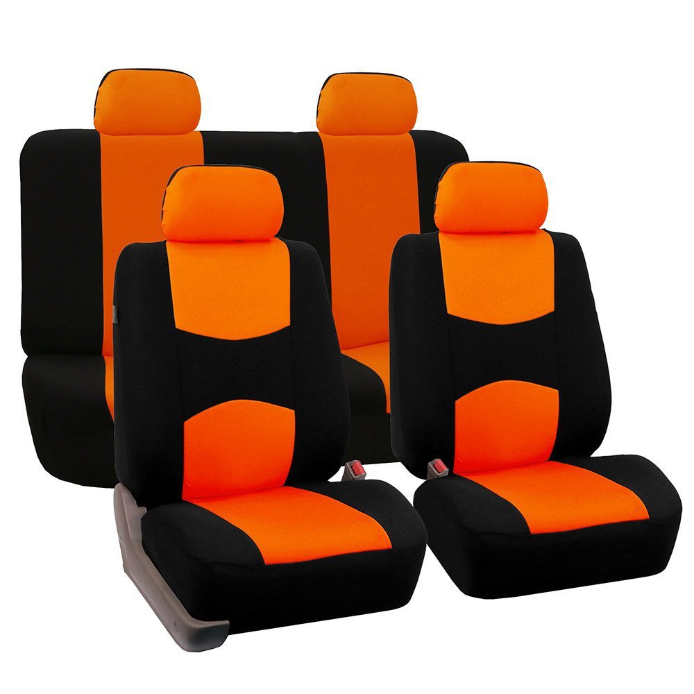 Universal car seat cover set, 5 seats – orange and black seat covers for full five-seat set