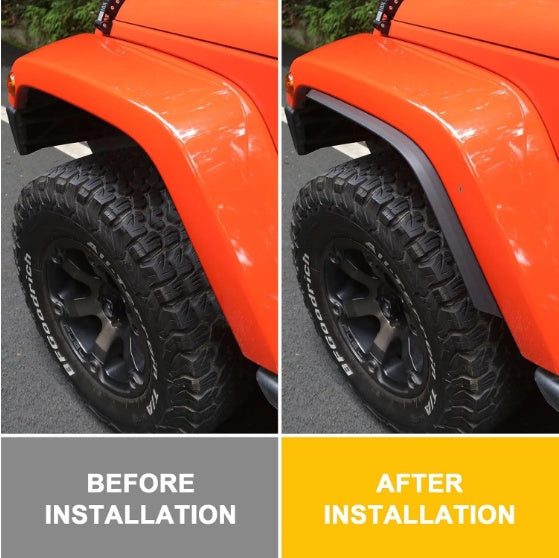 Front Rear Fender Flares Compatible With 2007-2018  Wrangler JK JKU, Off-Road Wheel Flares Liner 4 PCS