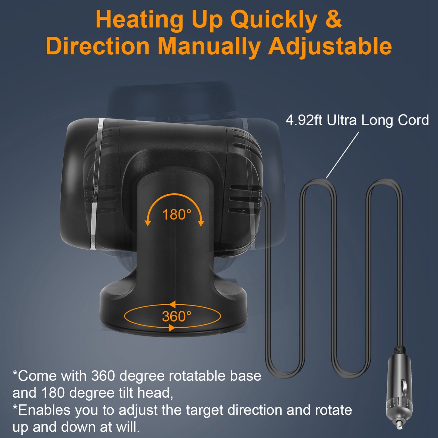 24V 160W Or 12V 120W Portable Car Heater 2 In 1 Heating Cooling Fan Rotatable Demister Defroster With 4.92ft Cord