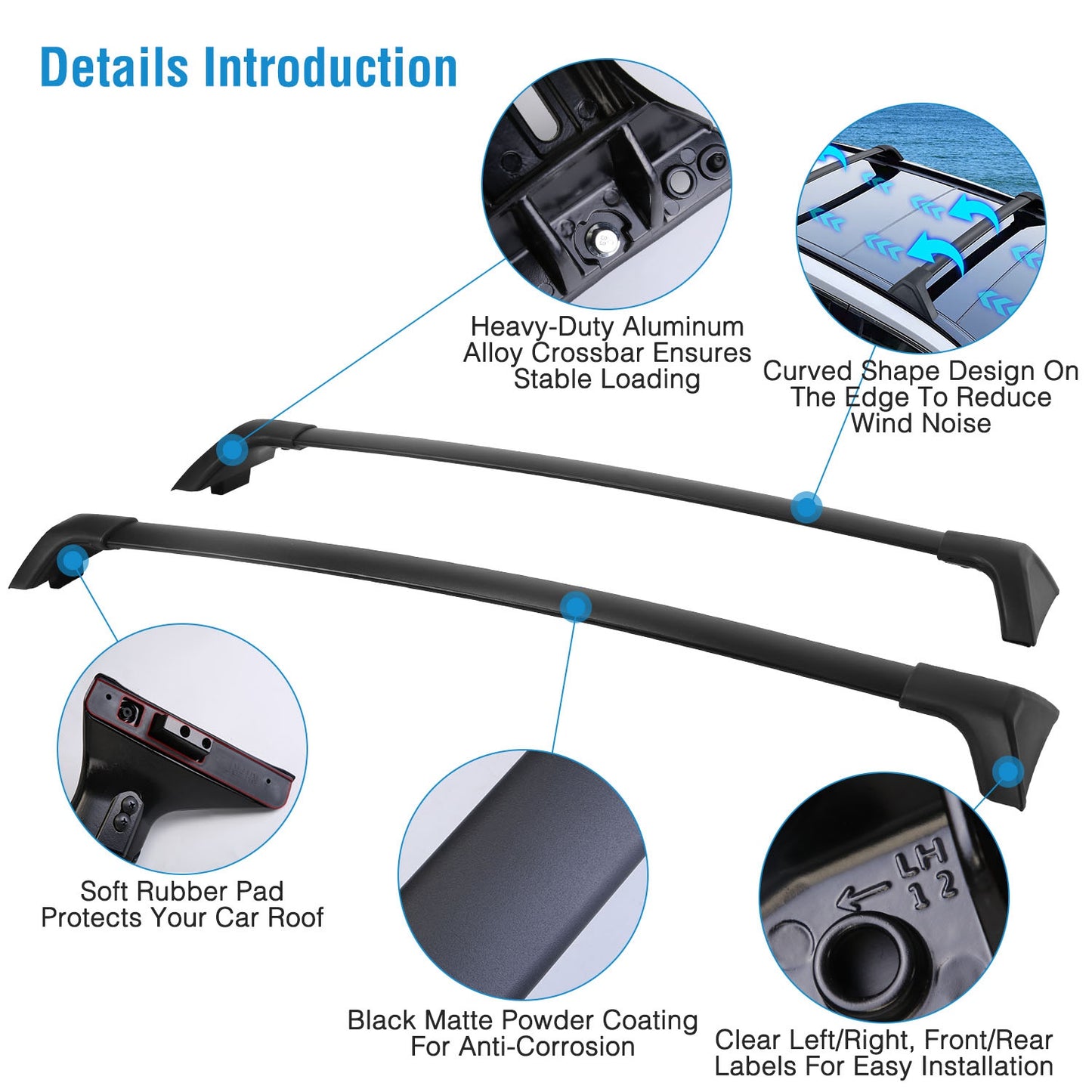 Car Roof Rack Cross Bars Aluminum Alloy Cargo Carrier Rooftop Crossbars Fit For RAV4 2019-2024 With Side Rails For Cargo Carrier Bag Kayak Bike Snowboard