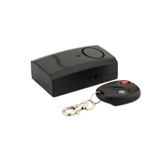 Black wireless vibration alarm with remote control, for a van door or shed