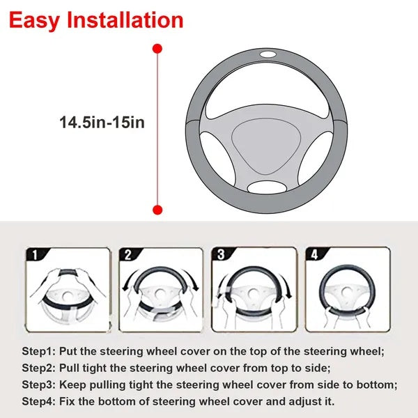 Steering Wheel Cover 14.5in-15in Diameter Universal Fiber Leather Car