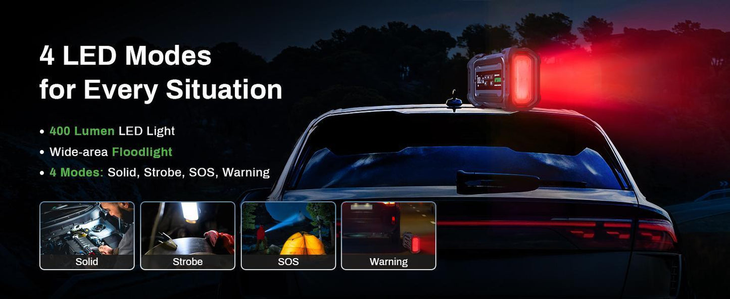 3000A Portable Car Emergency Starter Power Supply With Inflator Function 150PSI Digital Tire Inflator 12V Car Battery Charger With LED Lighting LCD Display