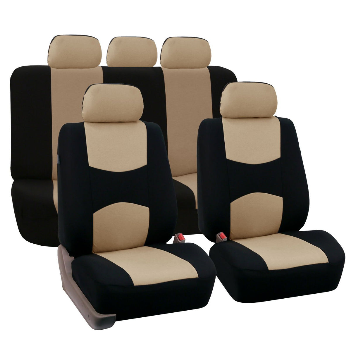 Universal car seat cover set, 5 seats – beige and black seat covers for full five-seat set