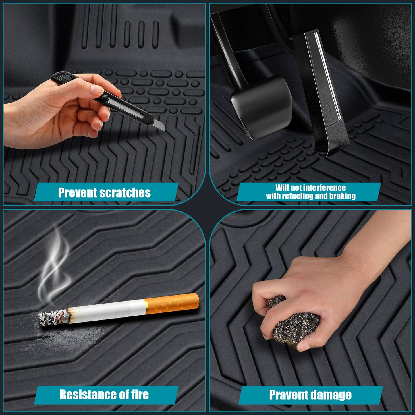 Car Floor Mats For 17-20 Hyundai Elantra No Fit GT All-Weather TPE Rubber Black