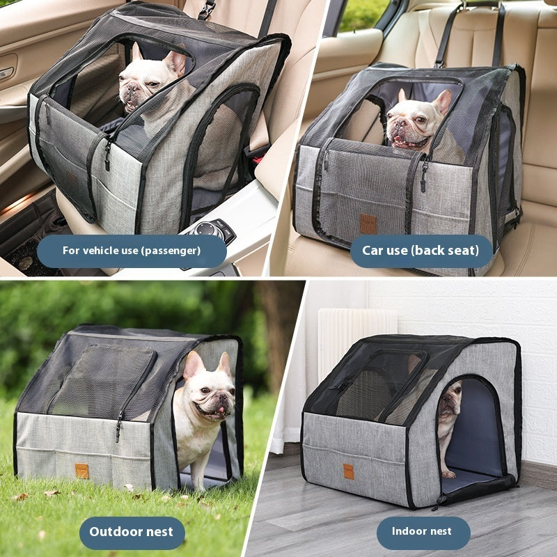 Foldable Waterproof Pet Car Cage with Seat Belt Harness - image 4