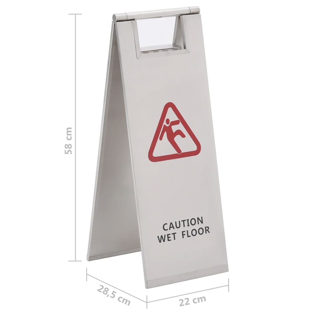 Warning Sign, Foldable, Caution: Slippery Surface, Stainless Steel