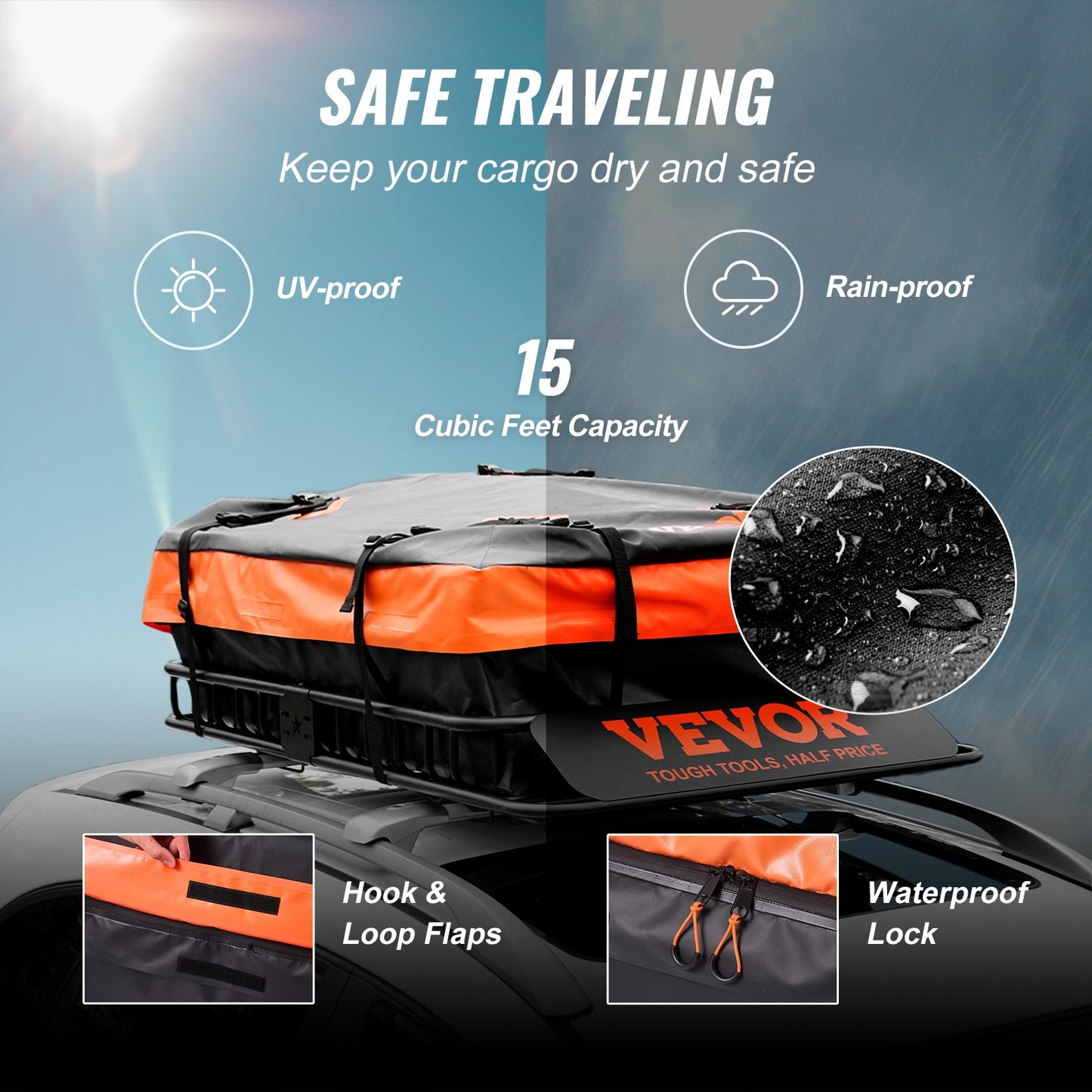 Roof Rack Cargo Basket, 130.5 X 91.5 X 12.7 Cm Rooftop Cargo Carrier W  15 Cu Ft Waterproof Cargo Bag, 90 Kg Capacity Universal Rack Carrier For SUV, Truck
